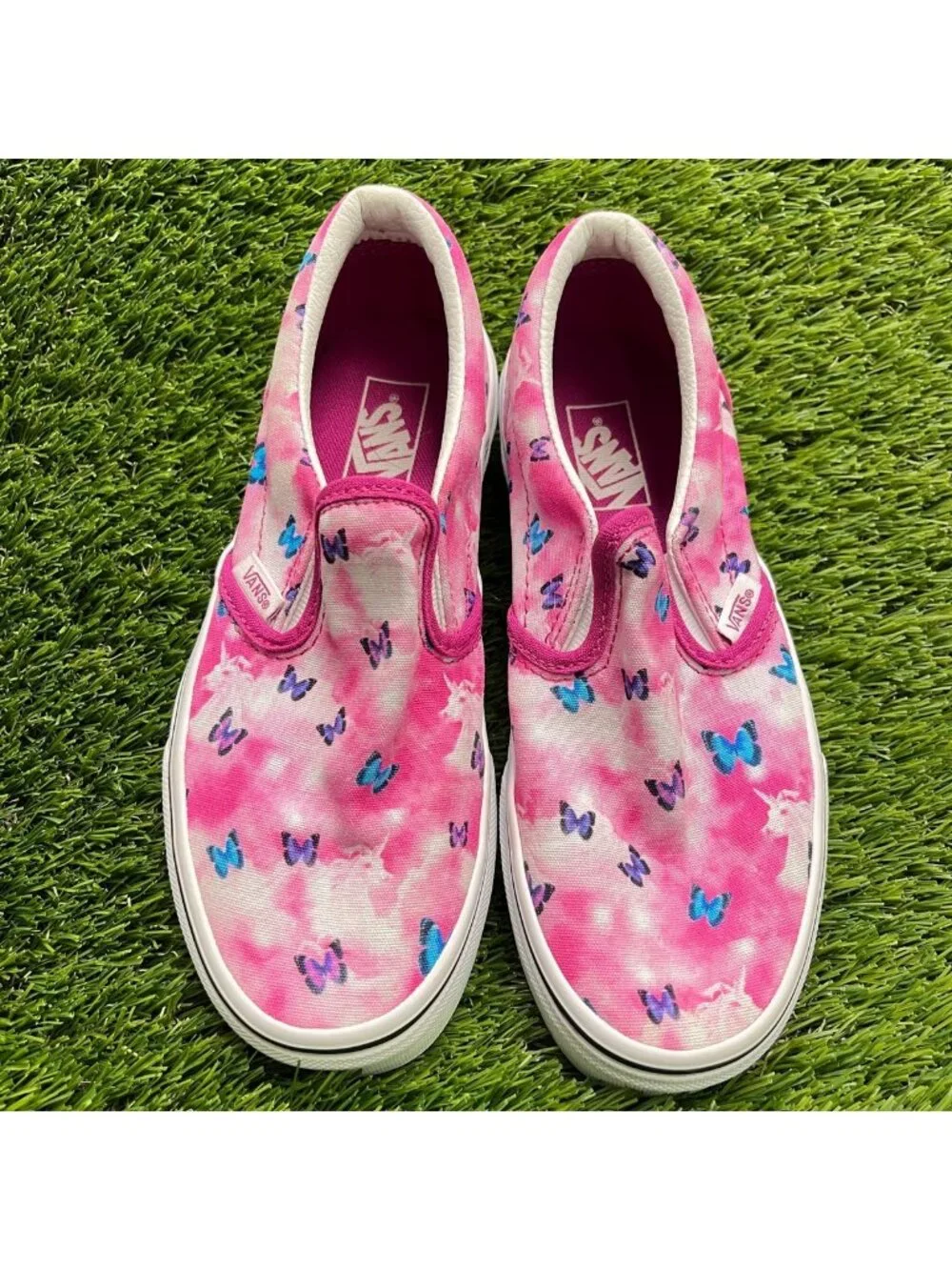 Vans Classic Slip-On Butterfly Girls Size 3Y Pink White Athletic Shoes Sneakers